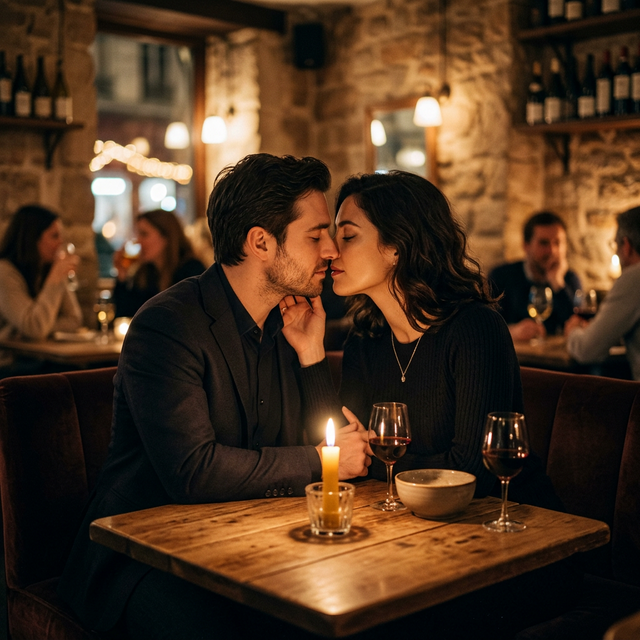 Couple sitting romantically in a cafe